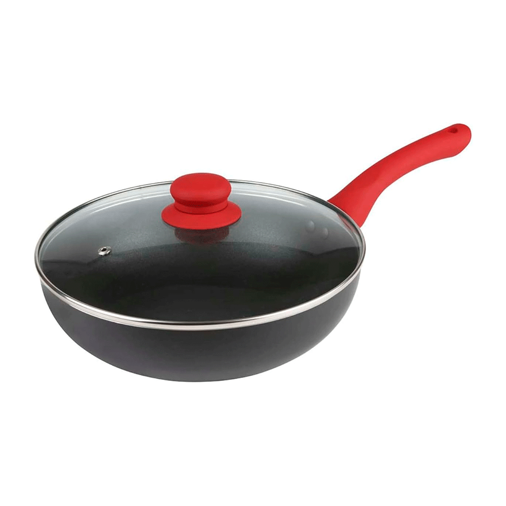 Panela Wok Linha Aroma com Revestimento Antiaderente e Tampa de Vidro